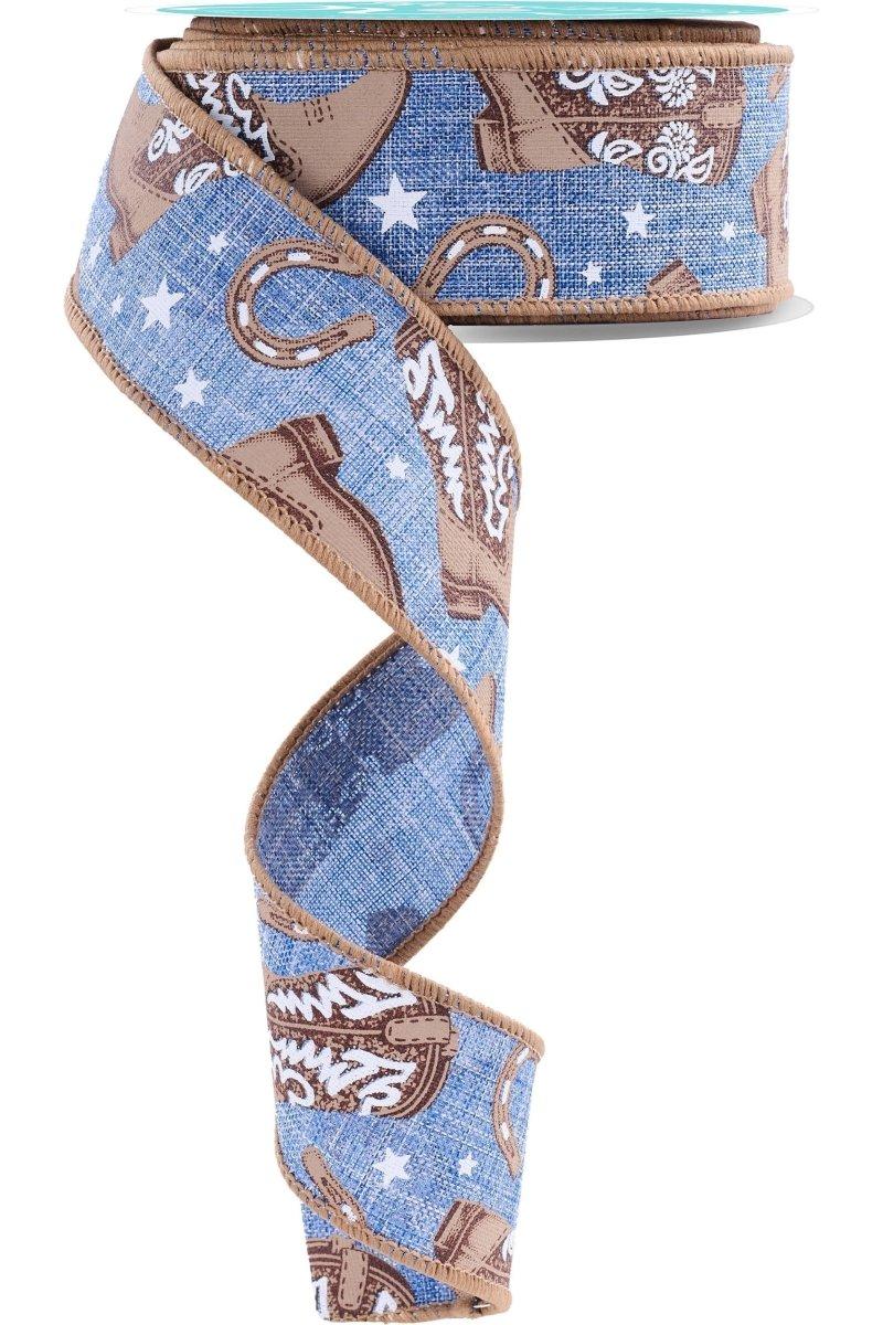 1.5" Cowboy Boots Ribbon: Blue (10 Yards)