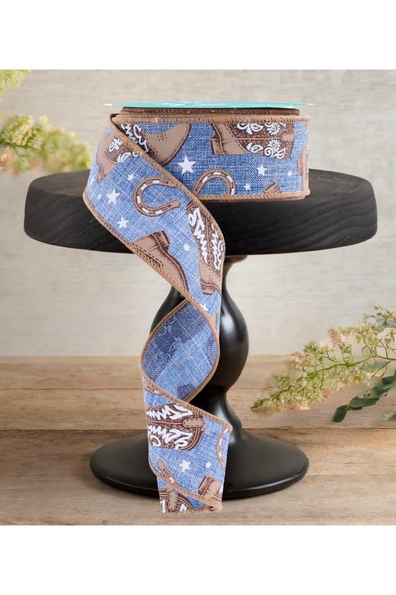 1.5" Cowboy Boots Ribbon: Blue (10 Yards)