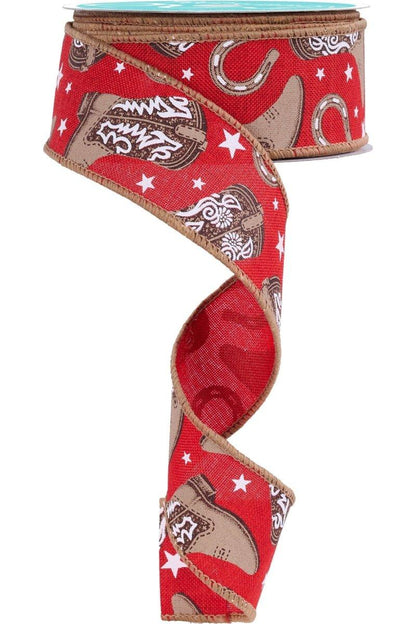 1.5" Cowboy Boots Ribbon: Red (10 Yards)