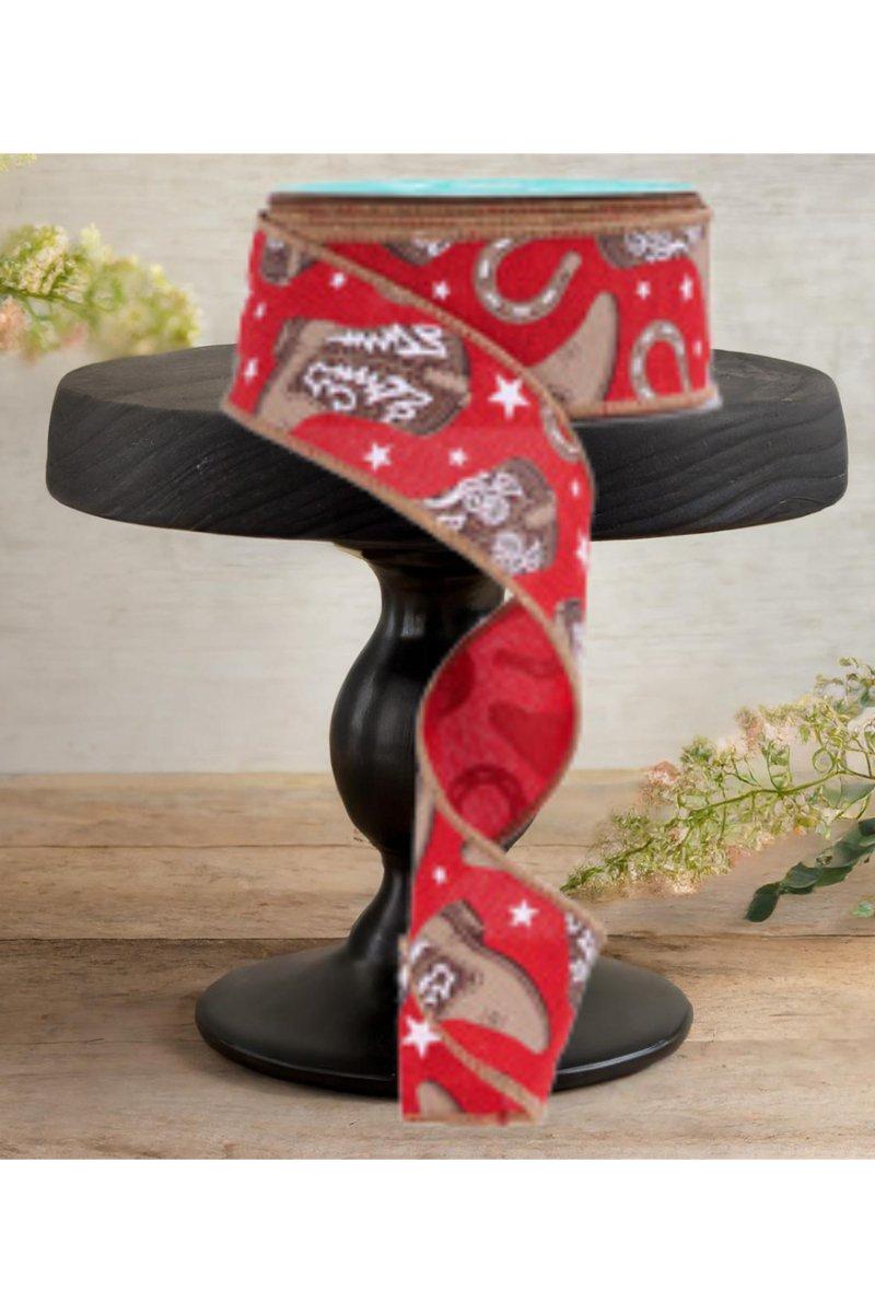 1.5" Cowboy Boots Ribbon: Red (10 Yards)