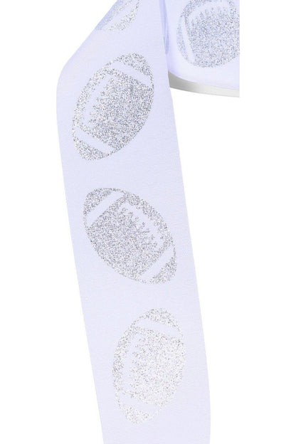 1.5" Glitter Football Ribbon: White/Silver (100 Feet)